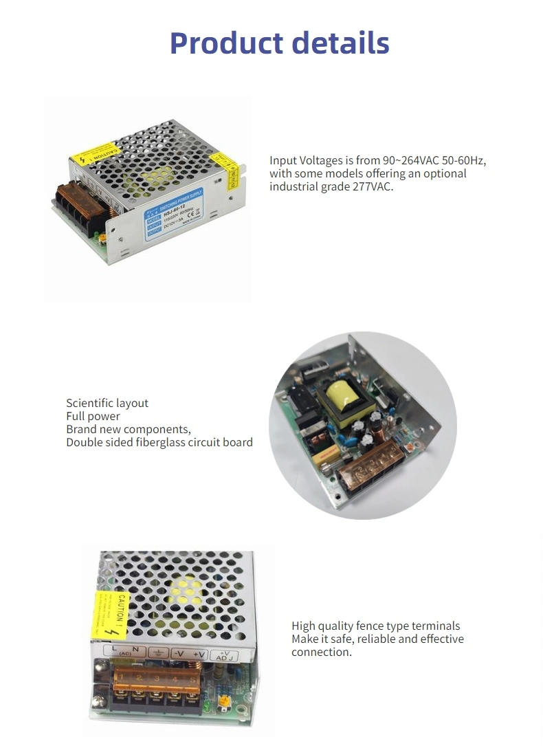 12V 50W Switch Switching Mode AC/DC Power Supply for LED Light/Strip/Lamp/Billboard with CE RoHS S-50-12